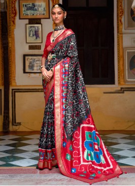 Mystical Patola Silk  Weaving Black and Red Saree