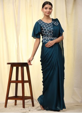 Mystical Satin Sequins Blue Classic Saree