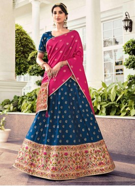 Navy Blue Abstract Print Wedding Designer Lehenga Choli