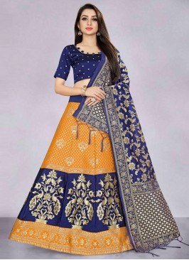 Navy Blue and Orange Color Designer Long Lehenga C