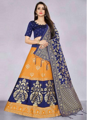 Navy Blue and Orange Color Designer Long Lehenga Choli