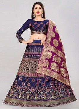 Navy Blue and Purple Jacquard Work Lehenga Choli