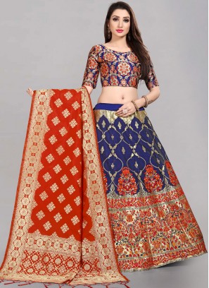 Navy Blue and Red Color Trendy Lehenga Choli