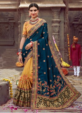 Navy Blue and Yellow Party Designer Saree