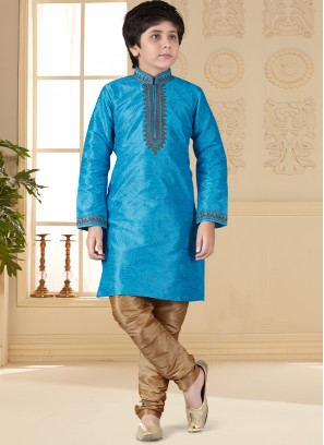 Sky Blue Art silk Indo Western Suit for Boys.