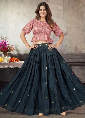 Navy Blue Art Silk Thread Readymade Lehenga Choli