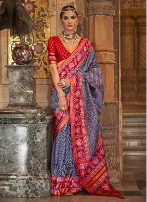 Navy Blue Banarasi Silk Festival Trendy Saree