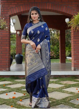 Navy Blue Banarasi Silk New Saree