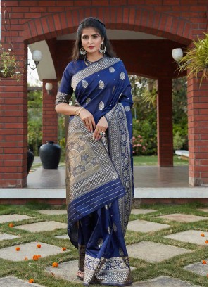 Navy Blue Banarasi Silk New Saree