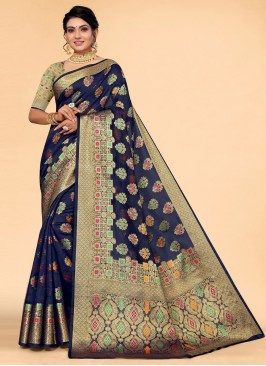 Navy Blue Border Saree