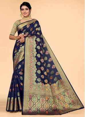 Navy Blue Border Saree