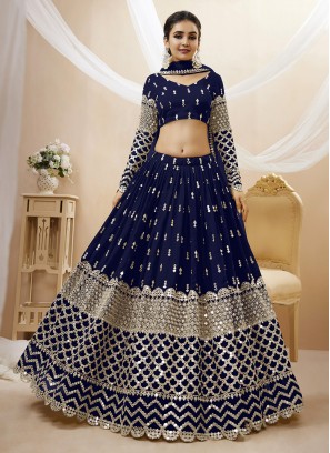 Navy Blue Color A Line Lehenga Choli