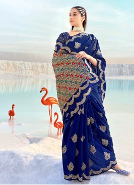 Navy Blue Color Banarasi Silk Saree