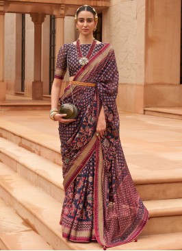 Navy Blue Color Contemporary Style Saree