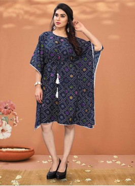 Navy Blue Color Crepe Kaftan