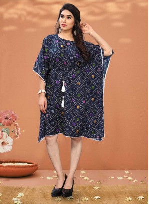Navy Blue Color Crepe Kaftan