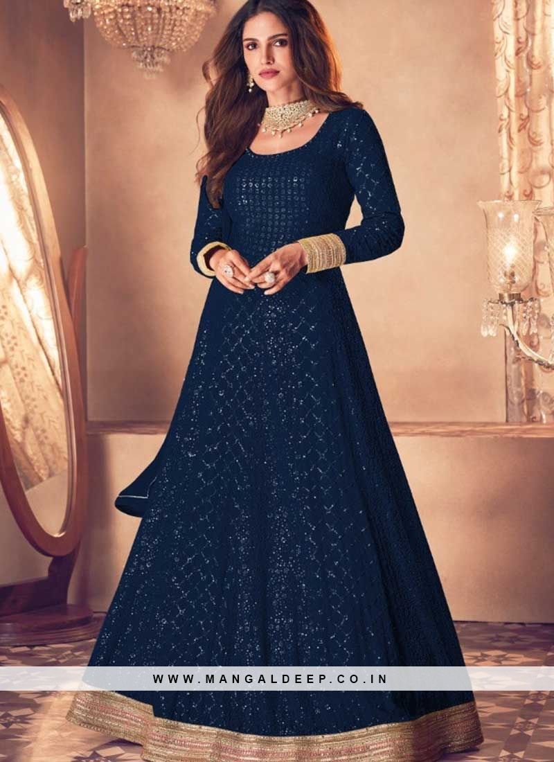 Blue Embroidered Anarkali Suit In Art Silk 4805SL01