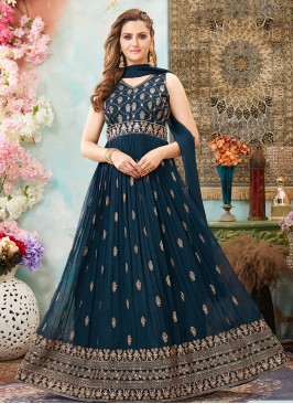 Navy Blue Color Georgette Embroidered Anarkali Dress