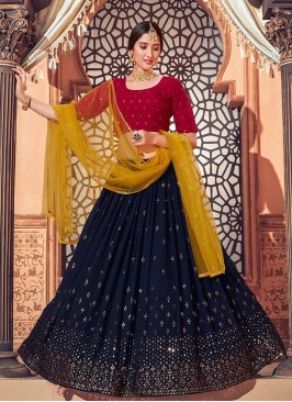 Navy Blue Color Georgette Embvroidered Designer Le