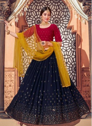 Navy Blue Color Georgette Embvroidered Designer Lehenga