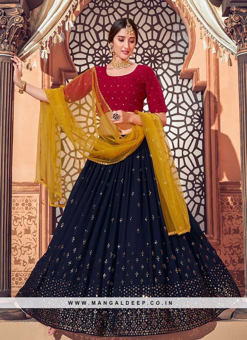 Neavy Blue Colour Malai Silk With Heavy Designer Wedding Wear Lehenga choli  collection