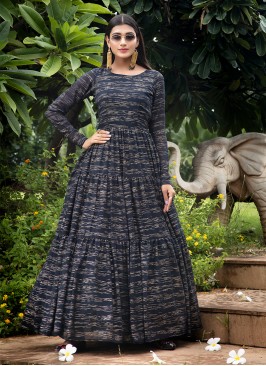 Navy Blue Color Georgette Festive Wear Gown