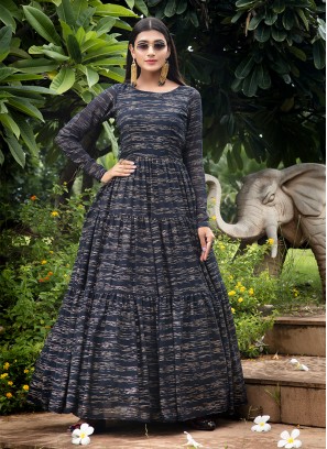 Navy Blue Color Georgette Festive Wear Gown