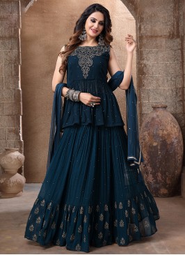 Navy Blue Color Georgette Lehenga With Top