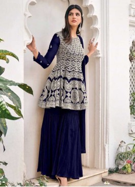 Navy Blue Color Georgette Sharara Suits