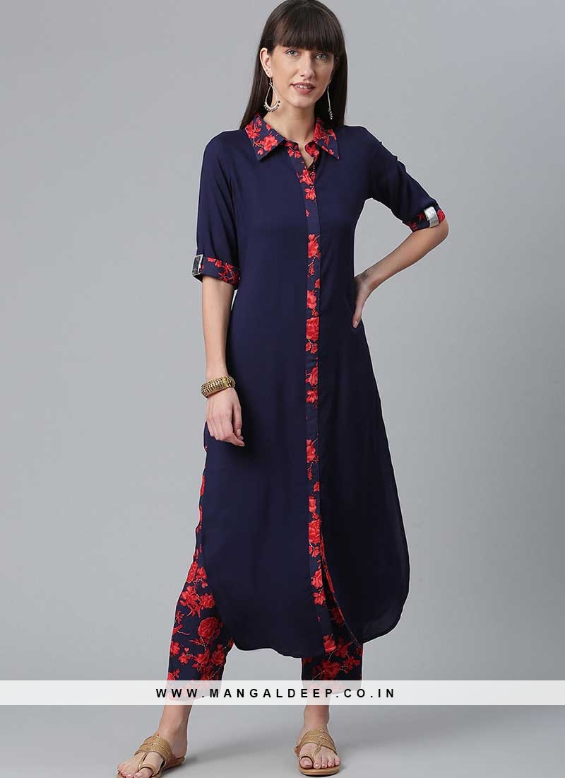 Navy Blue Color Kurti With Bottom
