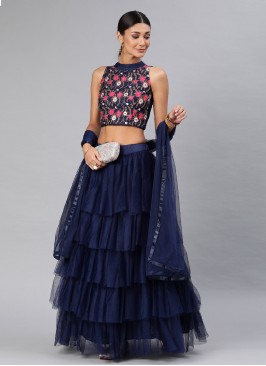 Navy Blue Color Long Choli Lehenga