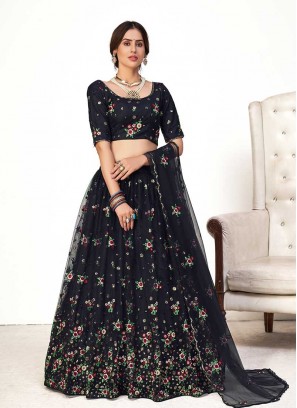 Navy Blue Color Net Lehenga Choli
