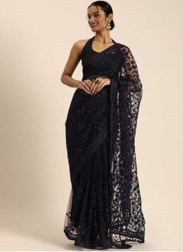 Navy Blue Color Net Party Wear Saree