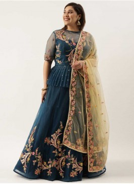 Navy Blue Color Net Plus Size Lehenga