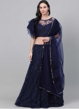 Navy Blue Color Net Sangeet Wear Lehenga