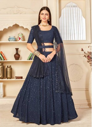 Navy Blue Color Party Wear Lehenga