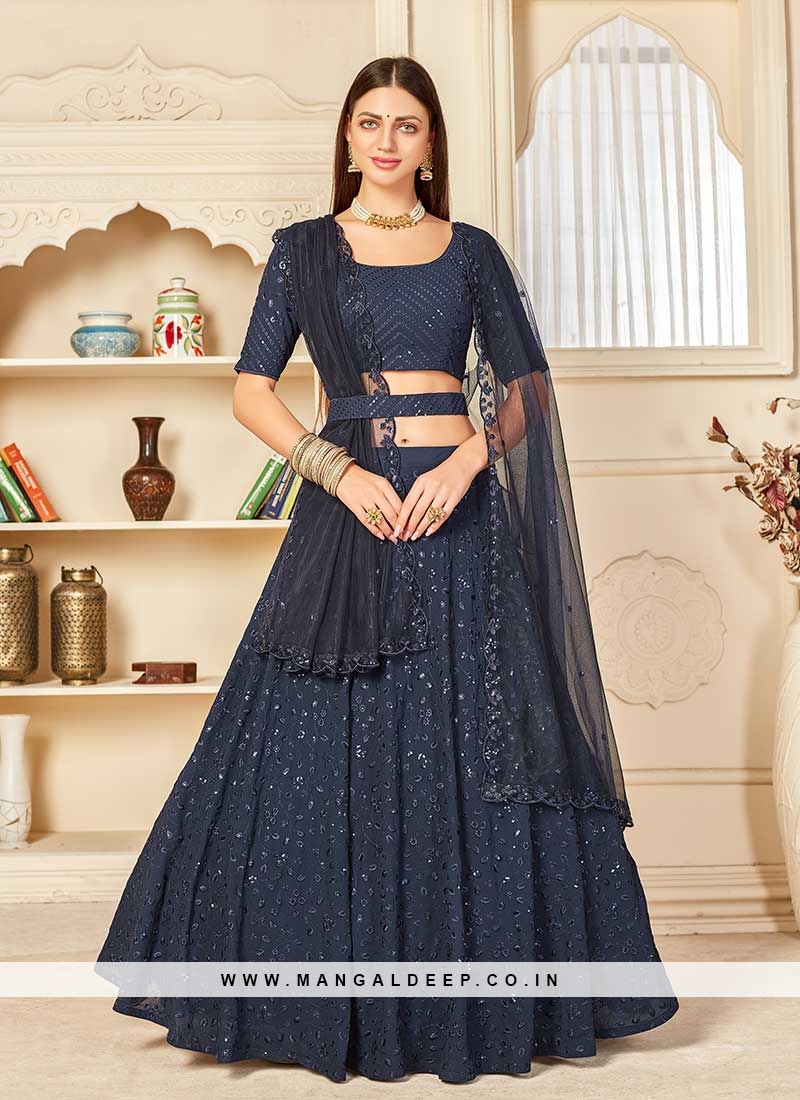 Party Wear Deep Blue Color Designer Gown With Koti | TheIndianFab