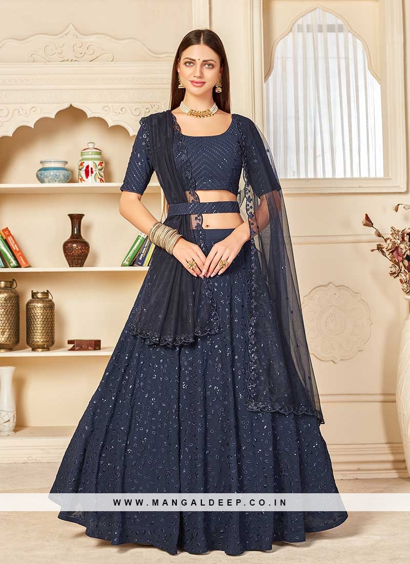 Navy Blue Color Party Wear Lehenga