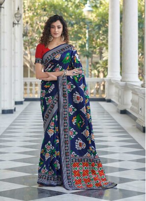 Navy Blue Color Patola Silk Traditional Saree