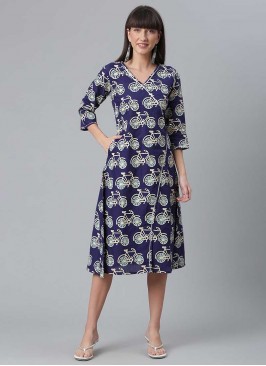 Navy Blue Color Printed Kurti