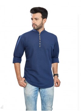 Navy Blue Color Pure Cotton Short Kurta