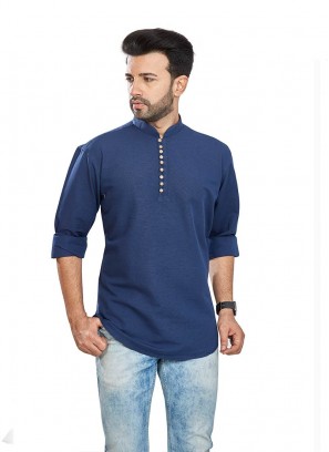 Navy Blue Color Pure Cotton Short Kurta