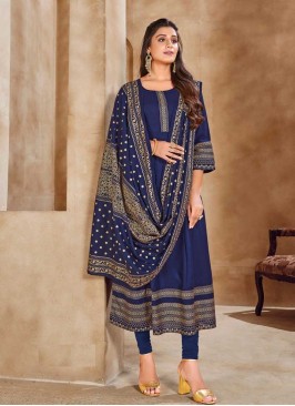 Navy Blue Color Rayon Festive Wear Gown