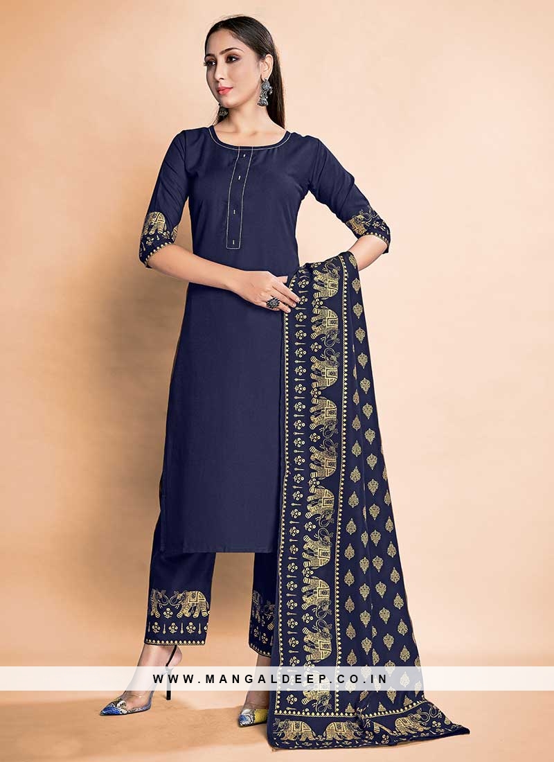 Navy Blue Color Rayon Ladies Dress
