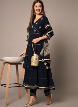 Navy Blue Color Readymade Salwar Kameez