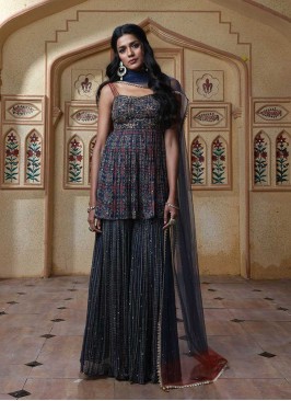 Navy Blue Color Sharara Suit