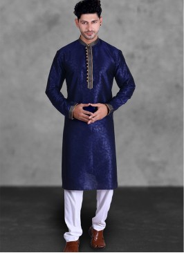 Navy Blue Color Silk Kurta Payjama