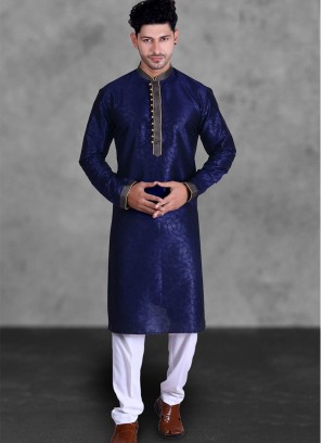 Navy Blue Color Silk Kurta Payjama