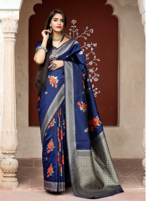 Navy Blue Color Weaving Silk Saree