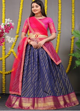 Navy blue Color Zari Weaving & Embroidery Border Dupatta Work Lehenga